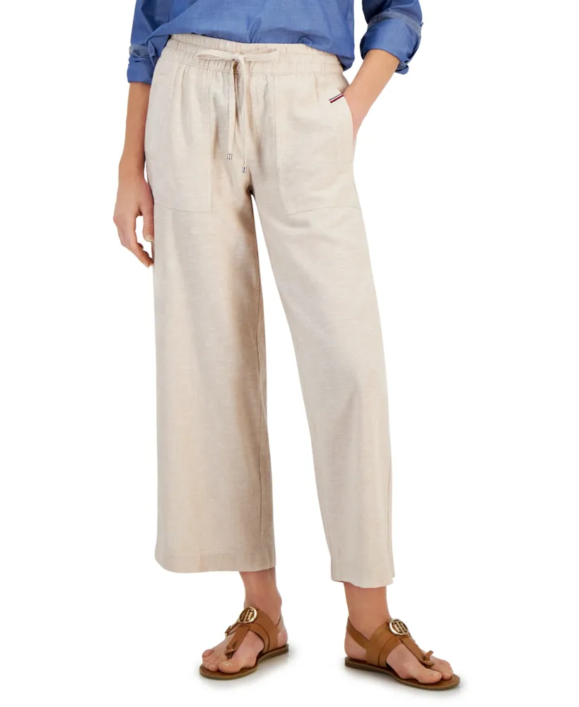 Tommy Hilfiger Women's High-Rise Wide-Leg Belted Ankle Pants - Macy's