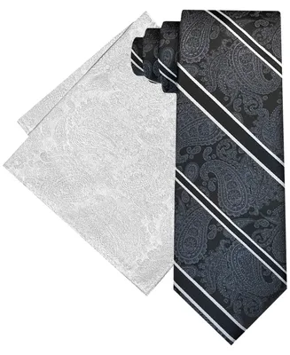 Steve Harvey Men's Stripe Paisley Tie & Pocket Square Set