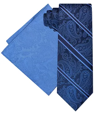 Steve Harvey Men's Stripe Paisley Tie & Pocket Square Set