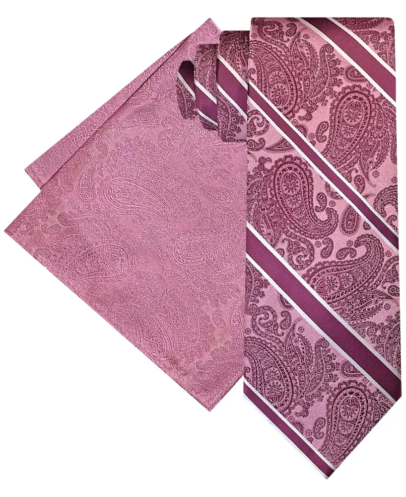 Steve Harvey Men's Stripe Paisley Tie & Pocket Square Set