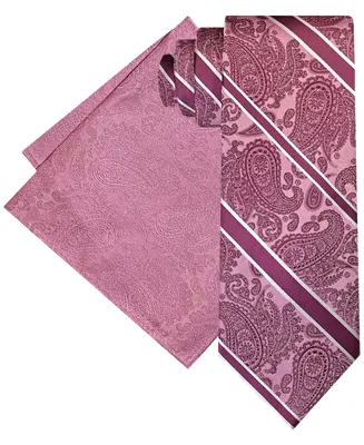 Steve Harvey Men's Stripe Paisley Tie & Pocket Square Set