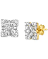 Diamond Round & Baguette Cluster Stud Earrings (1 ct. t.w.) in 10k White Gold