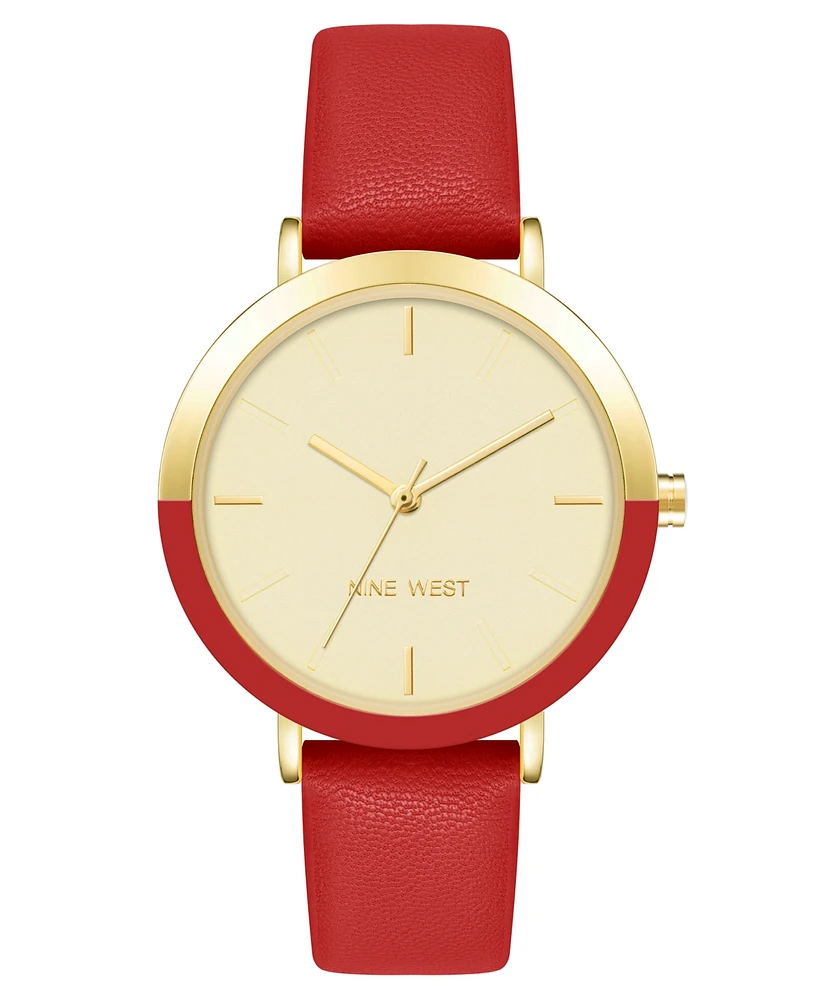 Nine West Women's Quartz Red Faux Leather Band Watch, 36mm