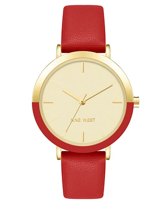 Nine West Women's Quartz Red Faux Leather Band Watch, 36mm
