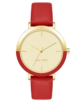 Nine West Women's Quartz Red Faux Leather Band Watch, 36mm