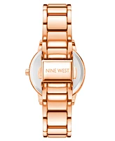 Nine West Women's Quartz Rose Gold-Tone Alloy Link Bracelet and Floral Pattern Watch, 35mm