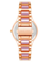 Nine West Women's Quartz Mauve Enamel and Rose Gold-Tone Alloy Link Bracelet Watch, 34mm - Mauve, Rose Gold