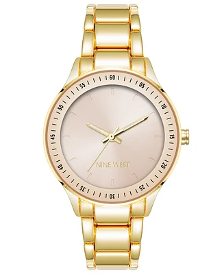 Nine West Women's Quartz Gold-Tone Alloy Link Bracelet with Light Pink Watch, 35mm - Light Pink, Gold