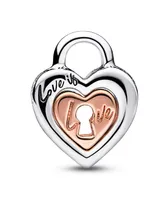 Pandora Sterling Silver Two-Tone Padlock Splitable Heart Charm - Silver, Rose