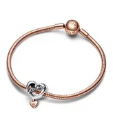 Pandora Sterling Silver Love You Heart Charm - Silver, Rose-Gold