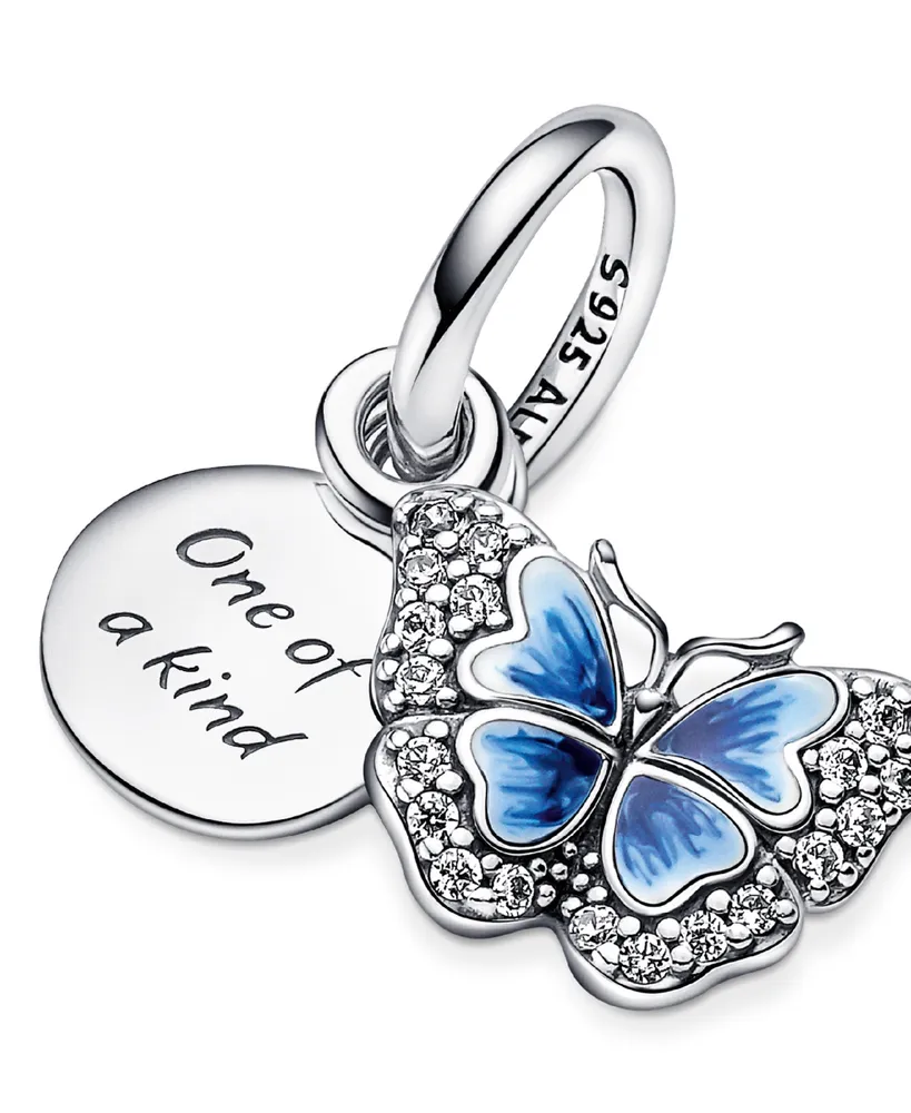Pandora Cubic Zirconia Blue Butterfly Quote Double Dangle Charm