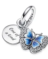 Pandora Cubic Zirconia Blue Butterfly Quote Double Dangle Charm