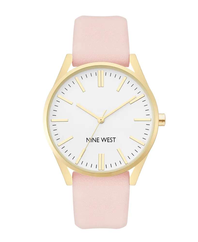 Nine West Women's Quartz Pink Faux Leather Band Watch, 36mm - Pink, Gold