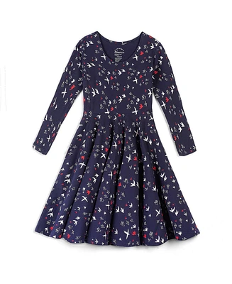 Mightly Girls Fair Trade Organic Cotton Print 3/4 Sleeve Twirl Dress