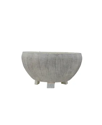 Coastal Terracotta Footed Planter with Textured Stripes