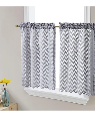 Hlc.me Herringbone Lace Sheer Kitchen Cafe Curtain Tiers for Small Windows & Bathroom