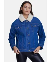 Furniq Uk Women's Denim Jacket, Shearling & White Wool