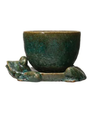 Stoneware Planter with Frog Base, Set of 2 Each