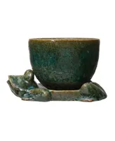 Stoneware Planter with Frog Base, Set of 2 Each