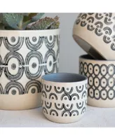 Modern Stoneware Planters with Hand-Painted Geometric Designs