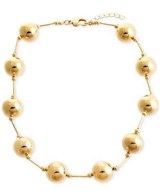 by Adina Eden 14k Gold-Plated Large Ball & Bar Collar Necklace, 15" + 1-1/2" extender