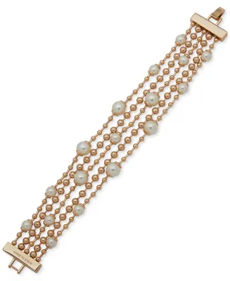 Anne Klein Gold-Tone & Imitation Pearl Beaded Multi-Row Flex Bracelet