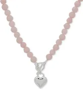 Anne Klein Silver-Tone Heart Stone Beaded Pendant Necklace, 16" + 3" extender