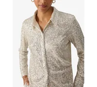 Sanctuary Women's Radiant Long-Sleeve Sequin Shirt