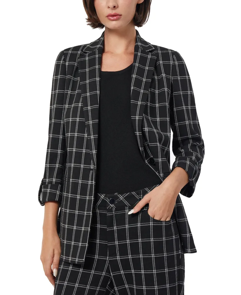 Jones New York Women's Plaid Knit 3/4-Sleeve Blazer