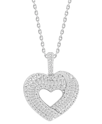 Diamond Round & Baguette Heart 18" Pendant Necklace (1-1/4 ct. t.w.) in 14k White Gold