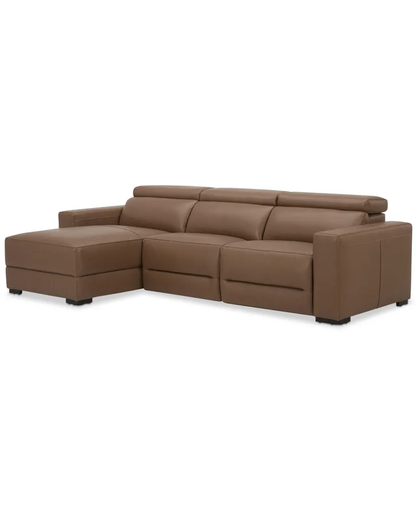 Nevio 115" 3-Pc. Leather Sectional with 1 Power Recliner, Headrests and Chaise, Created For Macy's