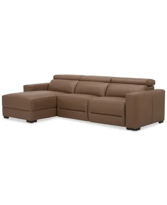 Nevio 115" 3-Pc. Leather Sectional with 1 Power Recliner, Headrests and Chaise, Created For Macy's