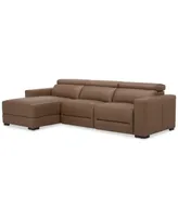 Nevio 115" 3-Pc. Leather Sectional with 1 Power Recliner, Headrests and Chaise, Created For Macy's