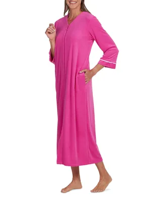 Miss Elaine Women's Solid-Color Long-Sleeve Zip Robe
