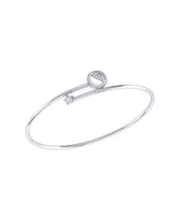 LuvMyJewelry Half Moon Star Design Sterling Silver Diamond Adjustable Women Bangle