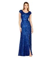 Women's Beaded Cap Sleeve Dress with High Slit