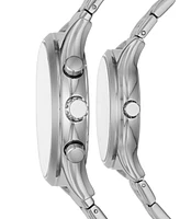 Fossil His and Her Fenmore Multifunction Silver-Tone Stainless Steel Watch Gift Set, 44mm 36mm