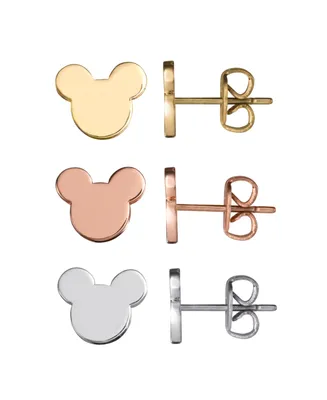 Disney Mickey Mouse Plated Stud Earrings Set, Tri-color - 3 Pairs