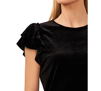 CeCe Women's Velvet Flutter Sleeve Top