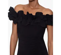 Xscape Petite Ruffled Off-The Shoulder Gown