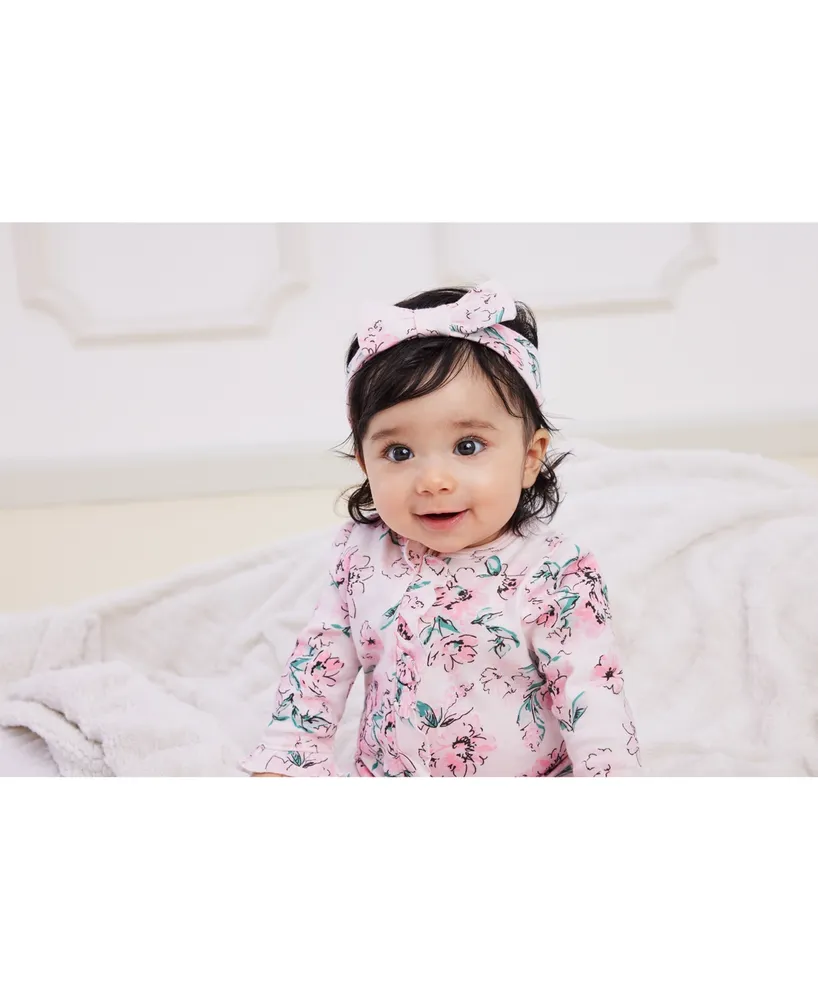 Baby Girls Dream Floral Footed Coverall and Headband, 2 Piece Set