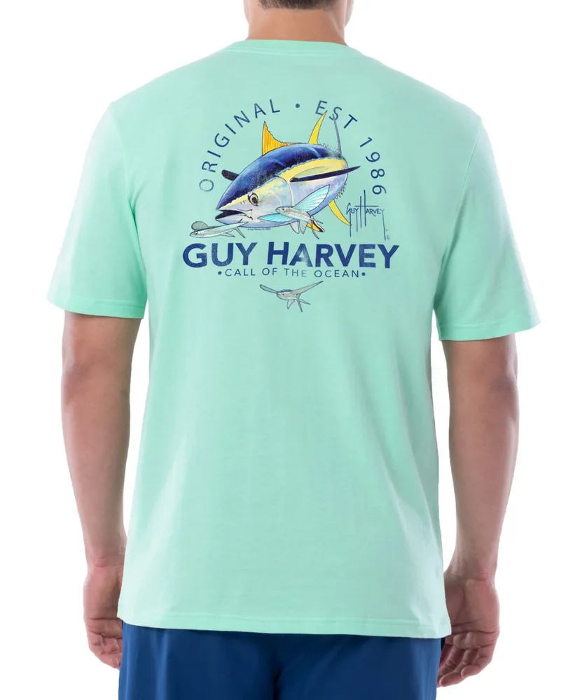 Guy Harvey Men's Southbound Sails Short Sleeve Pocket Graphic T-Shirt, Blue, Large, Cotton