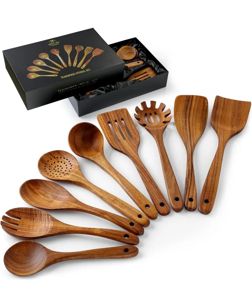 Silicone Kitchen Utensil Set - 8pc Natural Acacia Wooden Cooking