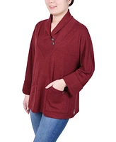 Ny Collection Women's Long Sleeve Shawl Collar Top with Pockets