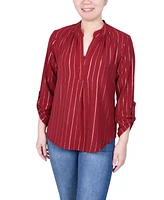 Ny Collection Women's Long Sleeve Foil Striped Blouse