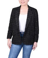 Ny Collection Petite Long Sleeve Single Button Tweed Blazer