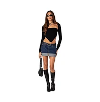 Women's Off duty folded denim mini skirt