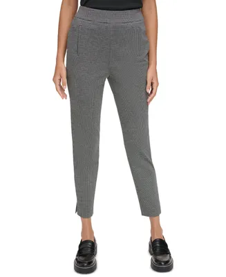 Calvin Klein Petite Checked Pull-On Skinny Ankle Pants
