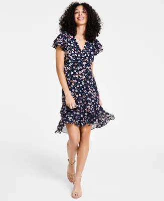 Tommy Hilfiger Women's Floral-Print Flutter-Sleeve Dress