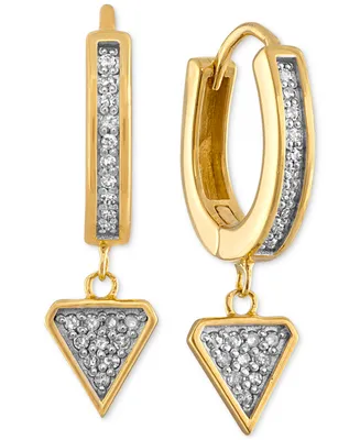 Esquire Men's Jewelry Diamond Triangle Dangle Huggie Hoop Earrings (1/3 ct. t.w.) in 14k Gold-Plated Sterling Silver, Created for Macy's